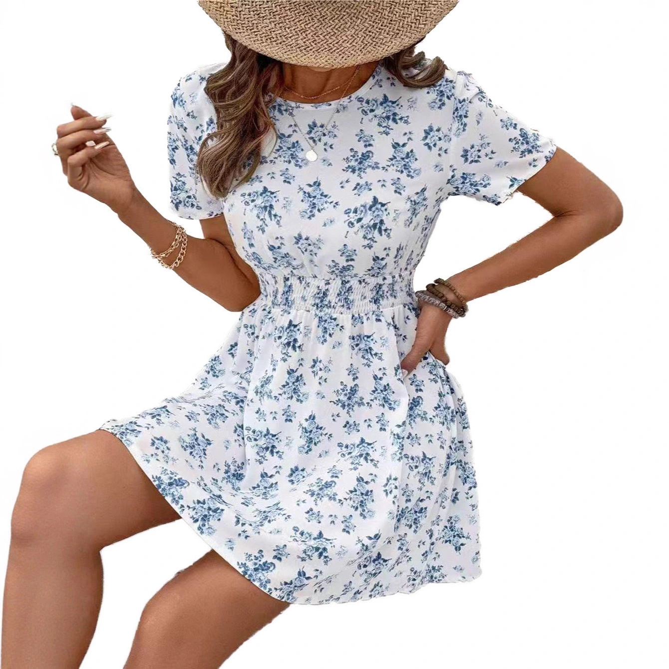 Casual Fashion Printing Tight Waist Dress