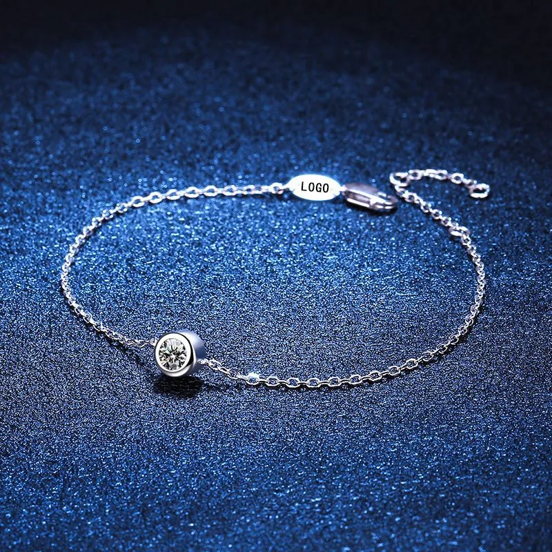 S925 Sterling Silver Bubble Single Diamond 30 Points Moissanite Bracelet