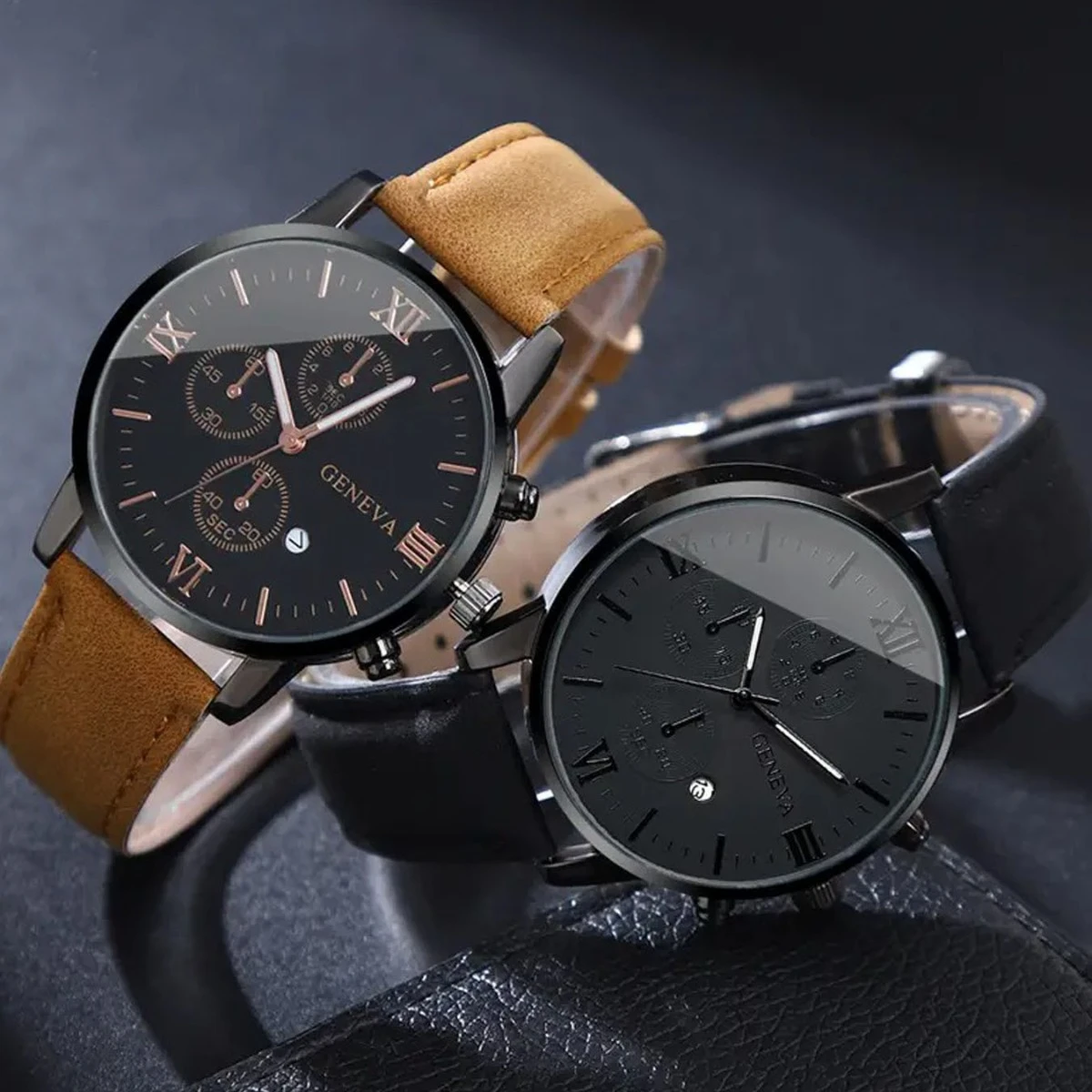 Three Eyes With Calendar Simple Casual Business Men's Quartz Watch Bracelet Suit
