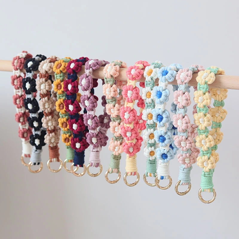 Mobile Phone Pendant Woven Mobile Phone Charm Little Flower Braid Rope Keychain
