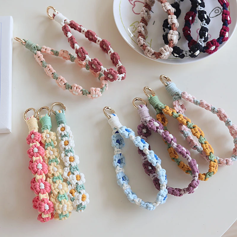 Mobile Phone Pendant Woven Mobile Phone Charm Little Flower Braid Rope Keychain