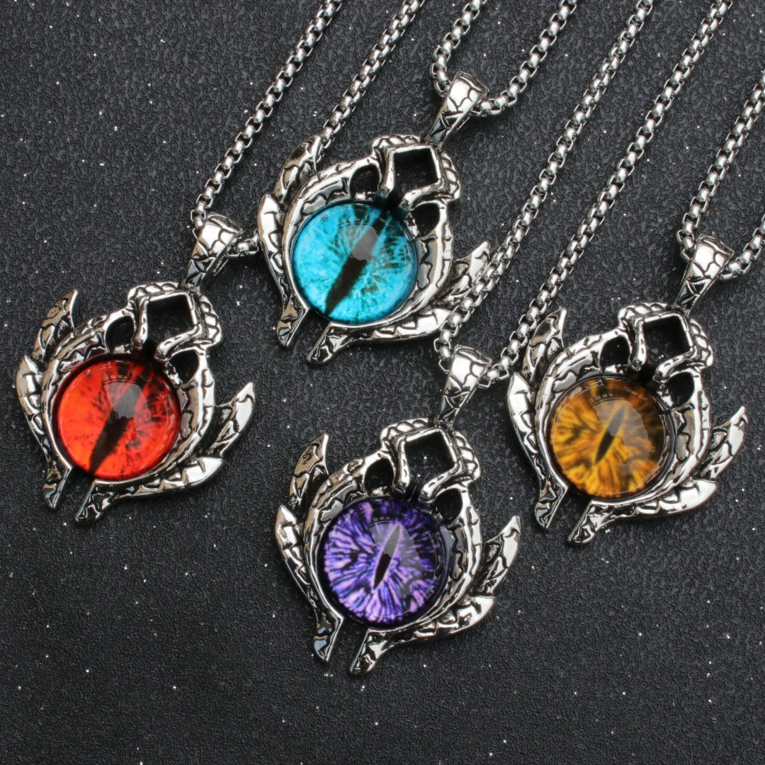 Personality Retro Punk Spaceship Men's Blue Eyes Stainless Steel Pendant Necklace