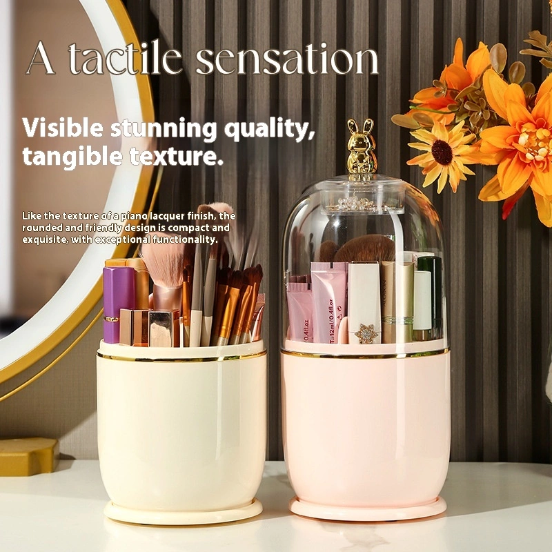 Transparent Makeup Brush Holder Desktop Rotating Dustproof Storage Box