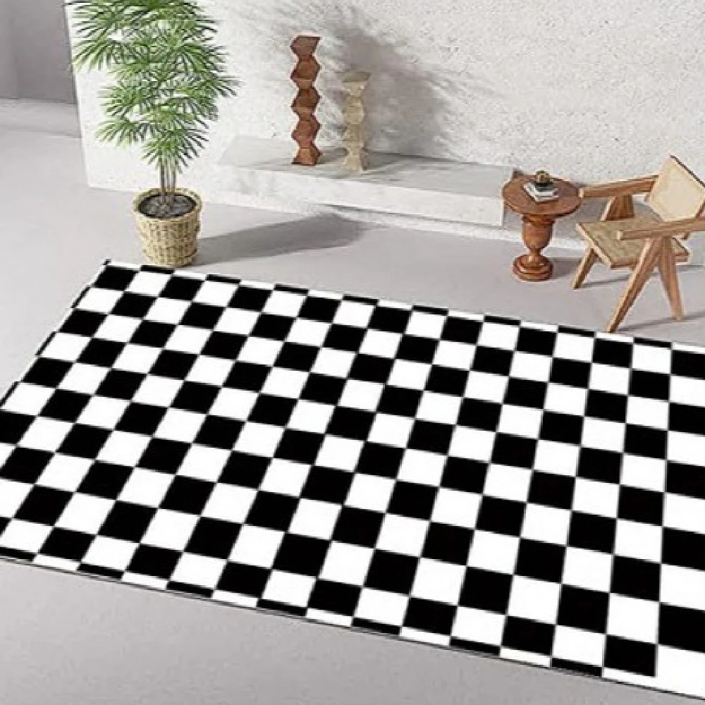 Living Room Coffee Table Checkered Carpet