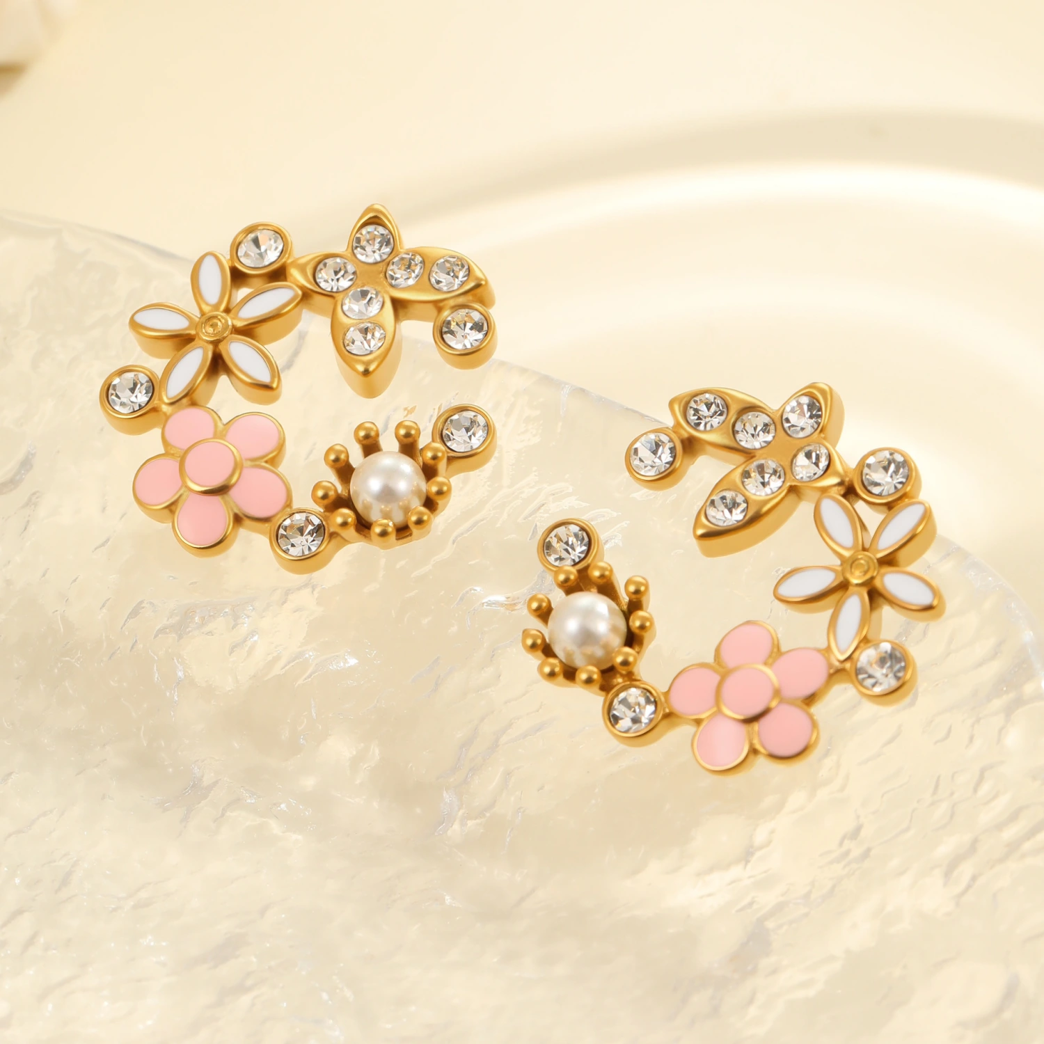 Diamond Colorful Oil Necklace Petal Stud Earrings