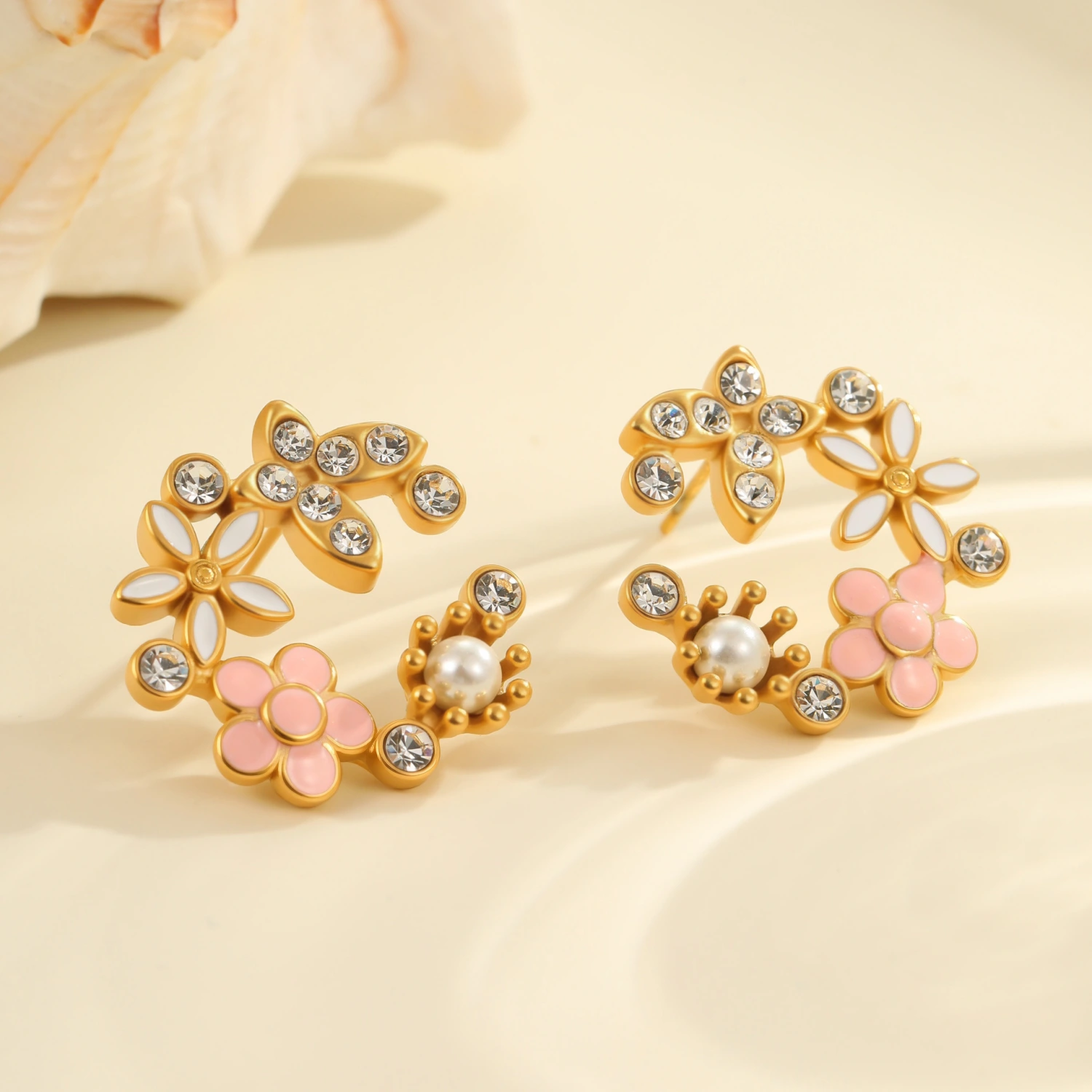 Diamond Colorful Oil Necklace Petal Stud Earrings