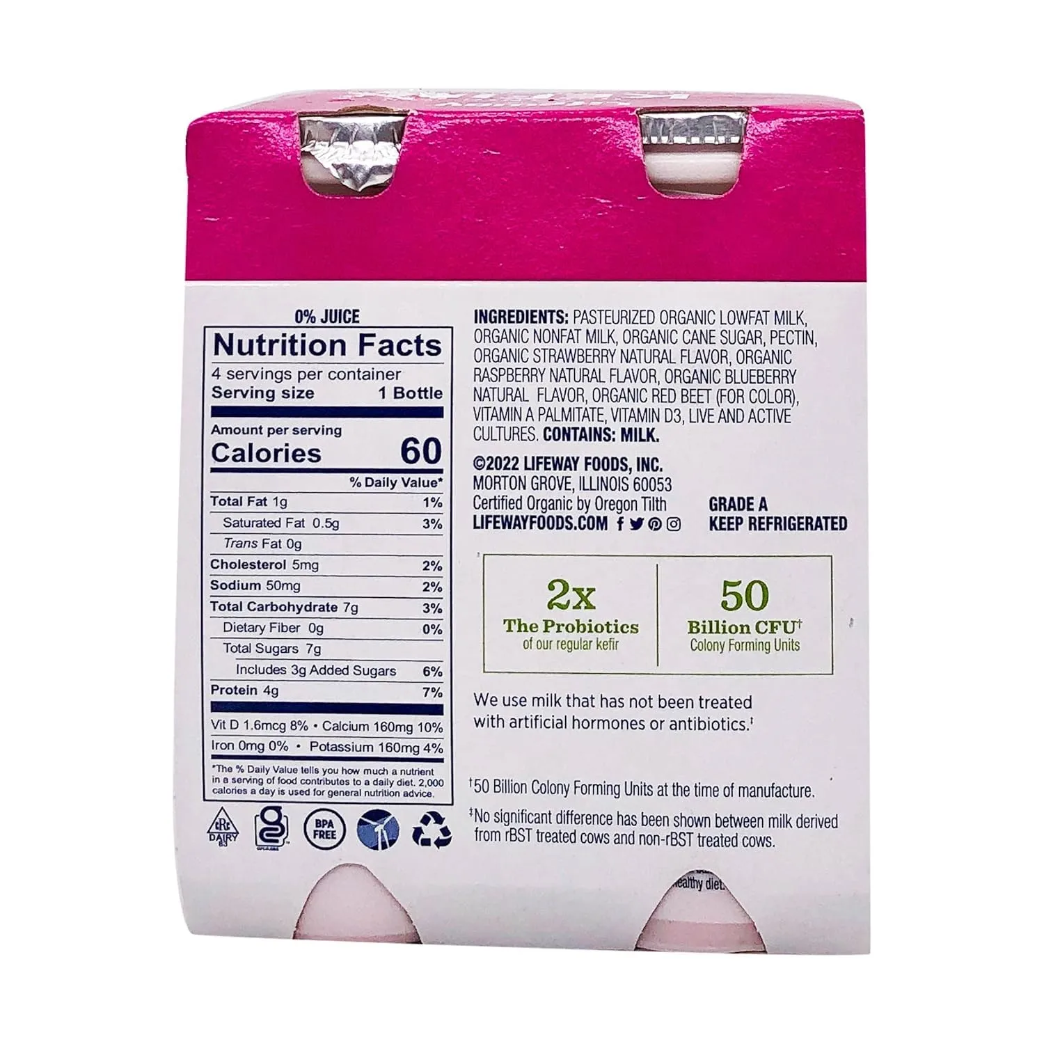 LifeWay Kefir Multi Pack Organic Low Fat Mixed Berry, 3.5 Fl Oz, 4 Count