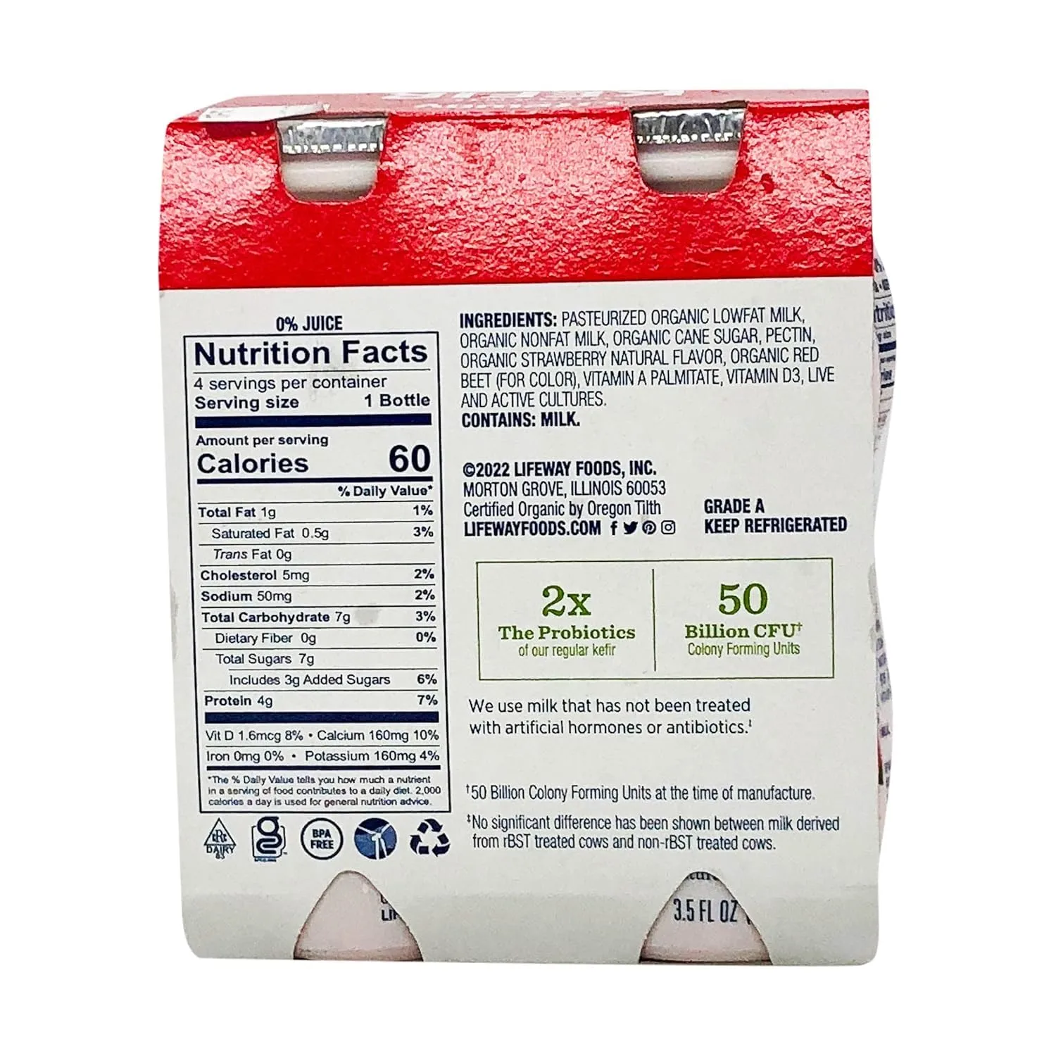 Lifeway Kefir Multi Pack Organic Low Fat Strawberry, 3.5 Fl Oz, 4 Count