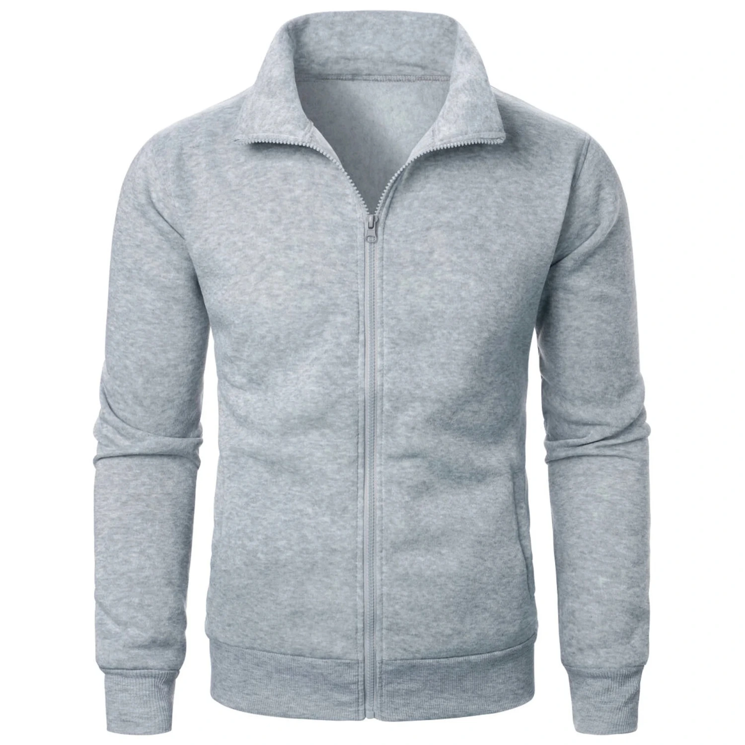 Stand Collar Cardigan Zipper Fleece-lined Thickened Threaded Cuff Casual Sweatshirt