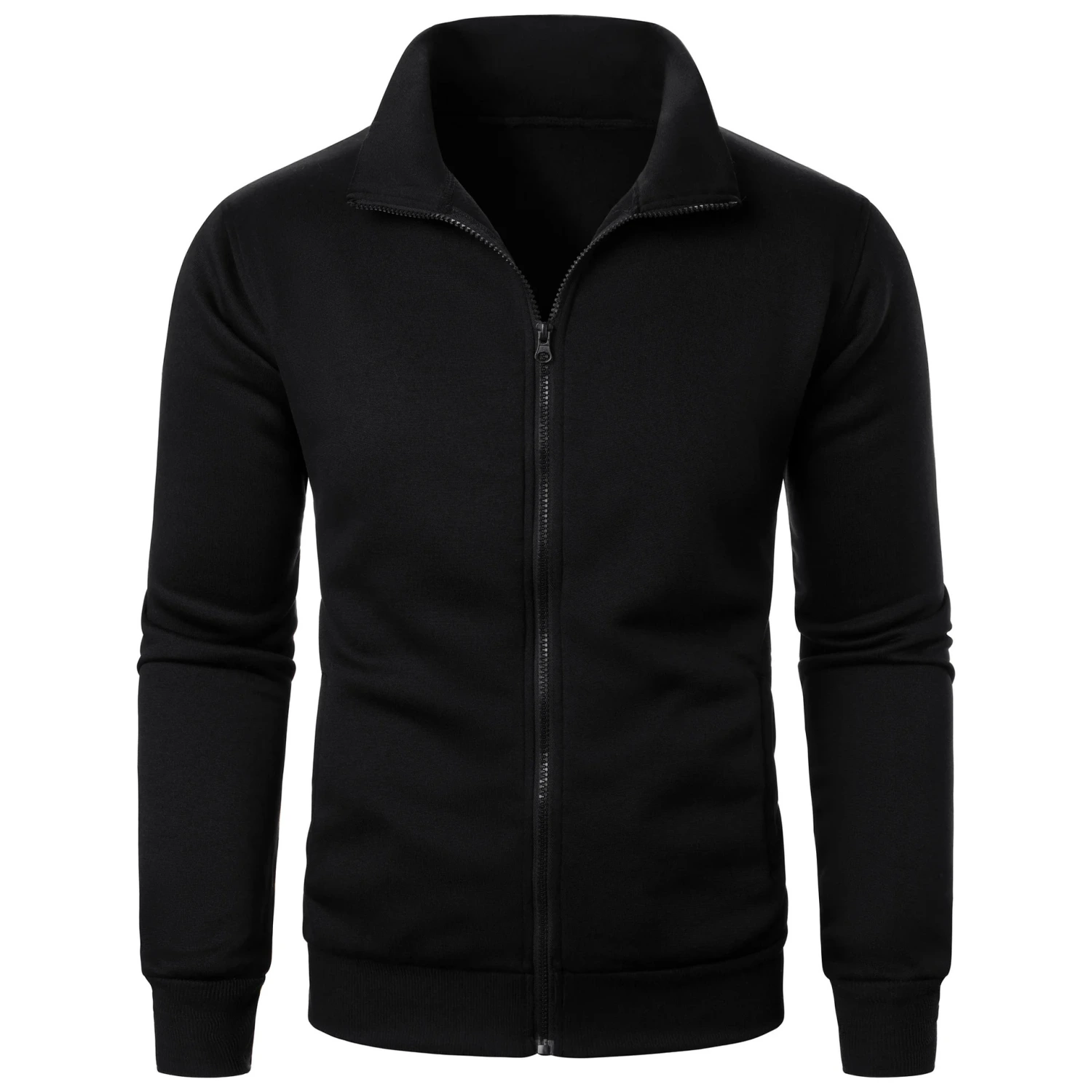 Stand Collar Cardigan Zipper Fleece-lined Thickened Threaded Cuff Casual Sweatshirt