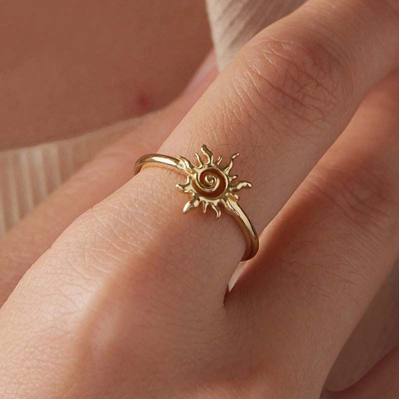 S925 Sterling Silver Plated 14K Gold Sun Open Ring