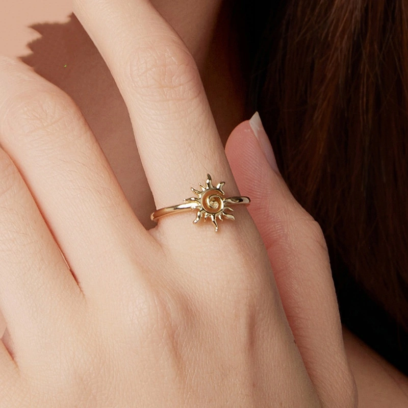 S925 Sterling Silver Plated 14K Gold Sun Open Ring