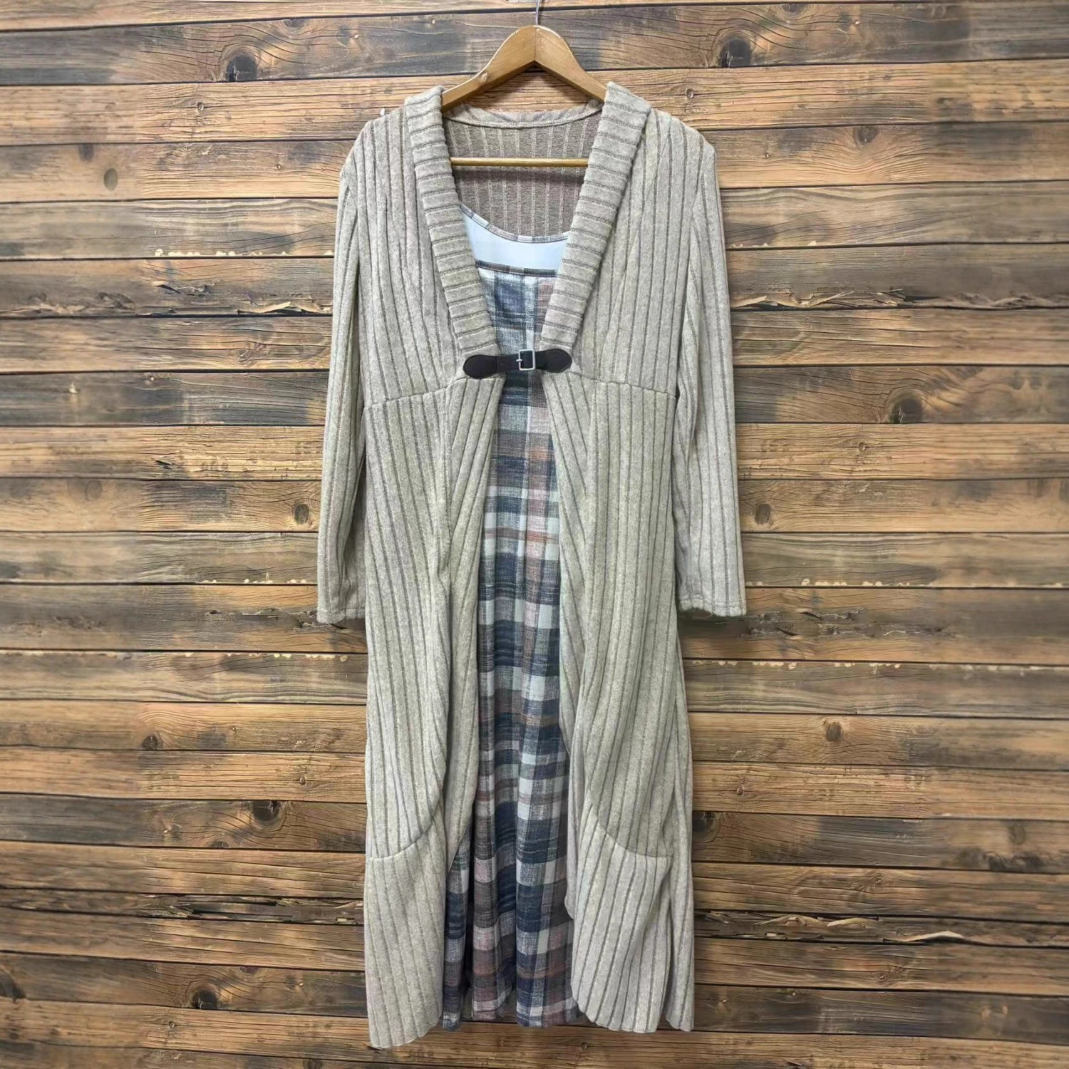 Autumn And Winter Pleated Cardigan Trench Coat Shawl Knitted Coat Lining Dress Suit
