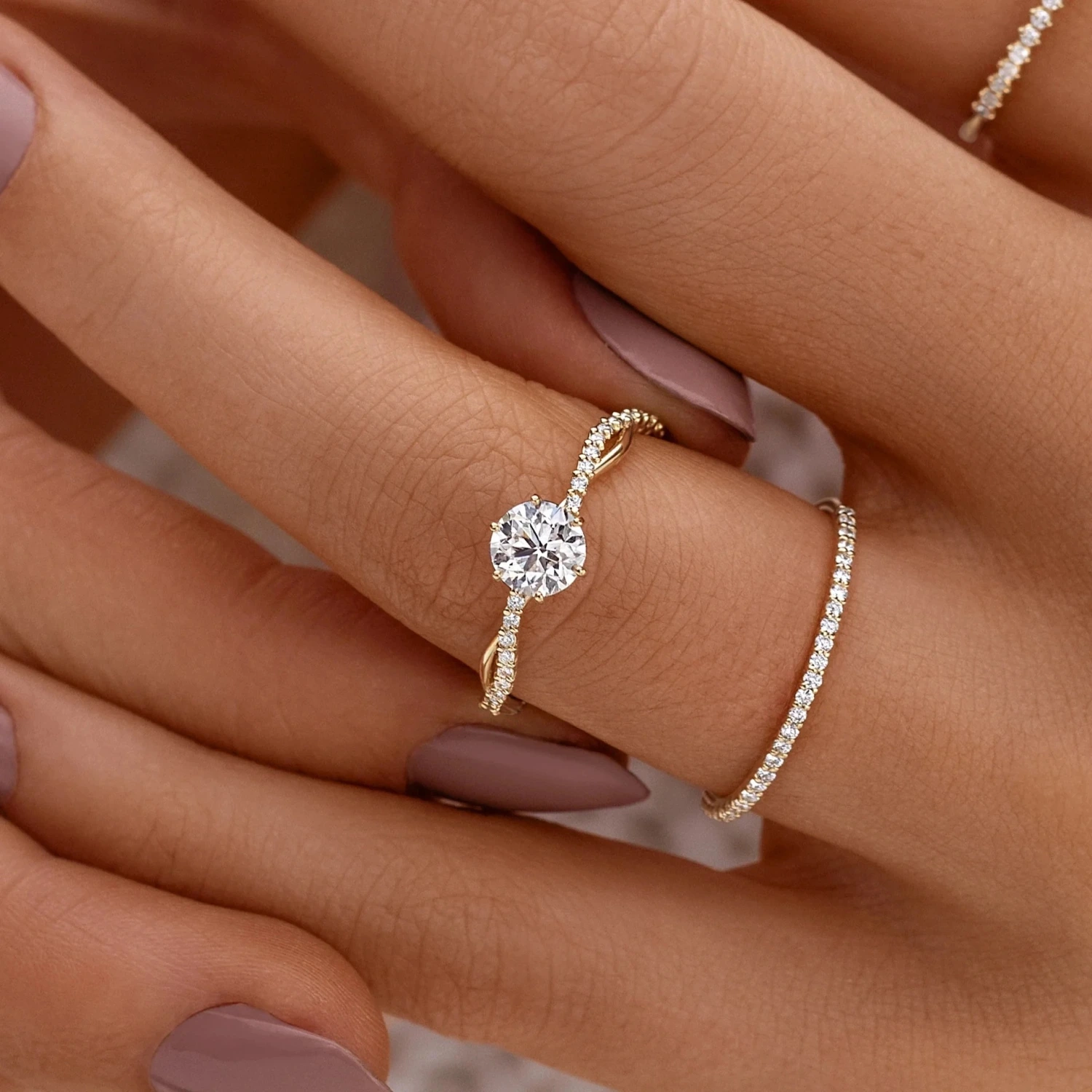 S925 Sterling Silver Winding Wave Gang Drill Main Diamond Simple