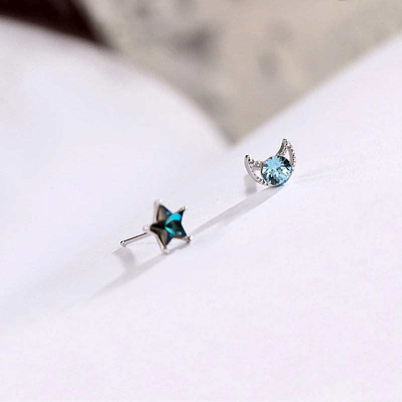 S925 Sterling Silver Star And Moon Ear Studs Simple Stylish Moon And The Stars