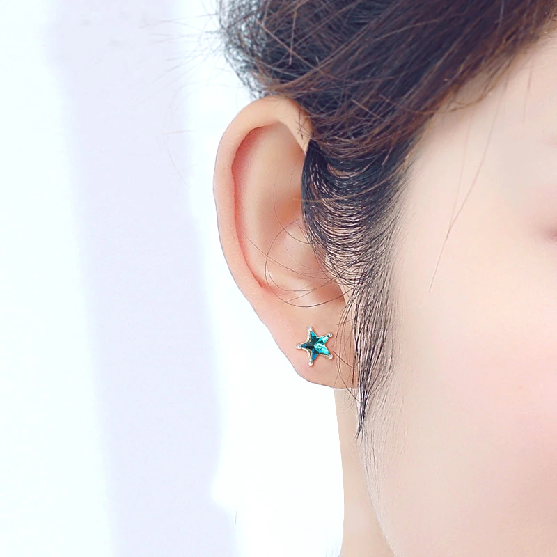 S925 Sterling Silver Star And Moon Ear Studs Simple Stylish Moon And The Stars
