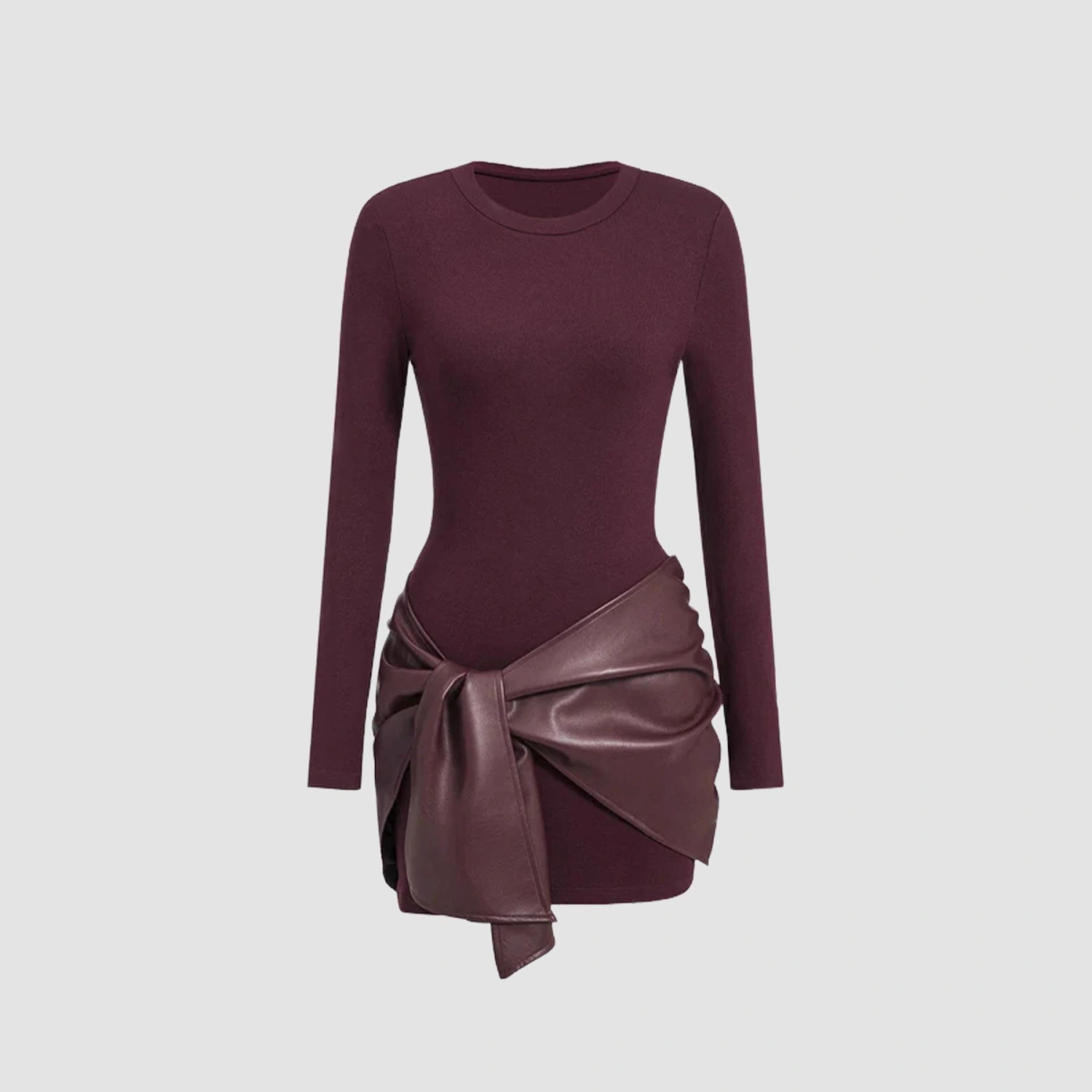Solid Color PU Ribbon Elegant Slim Waist Sheath Dress