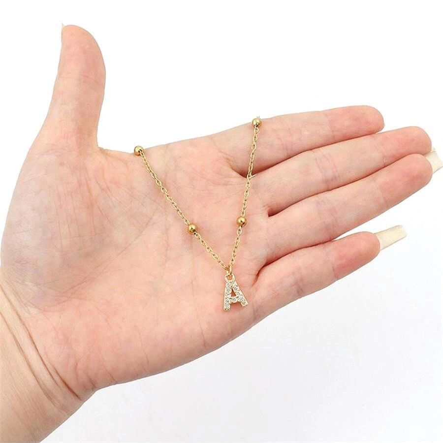 Light Luxury Diamond 26 Letter Necklace Fashion Copper Micro Zircon-inlaid Pendant