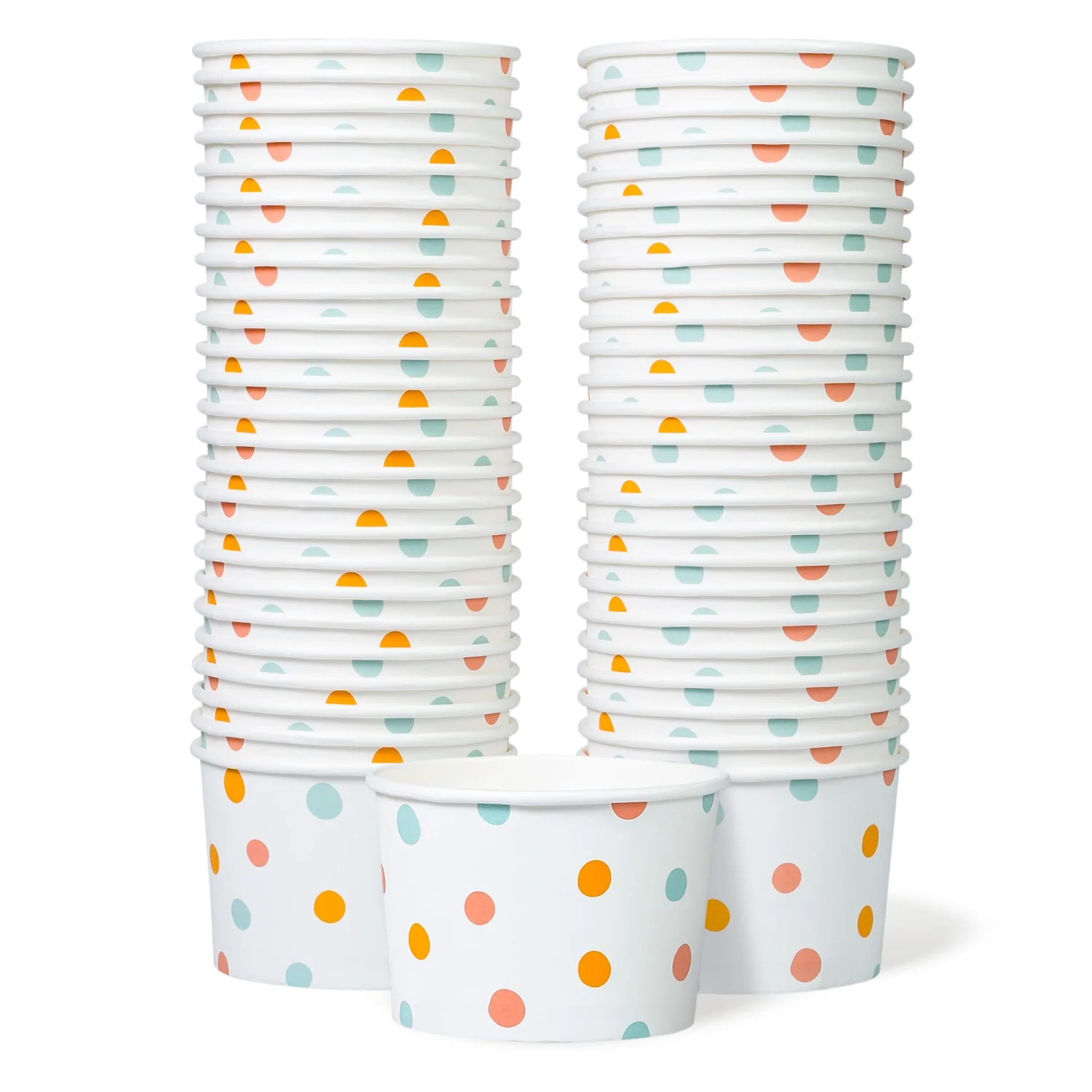 MATICAN Paper Ice Cream Cups - 50-Count 9-Oz Disposable Dessert Bowls for Hot or Cold Food, 9-Ounce Party Supplies Treat Cups for Sundae, Frozen Yogurt, Soup, Pastel Polka Dots