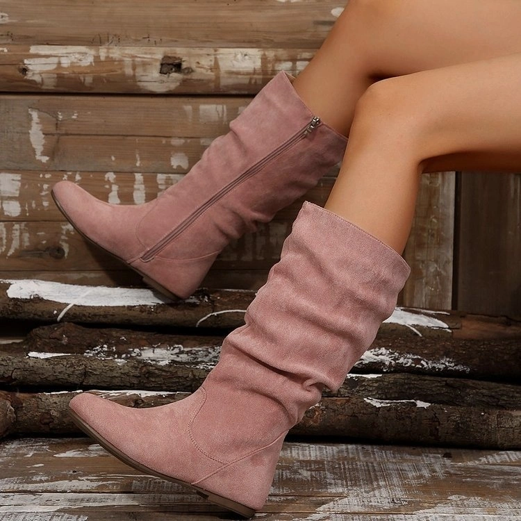 Plus Size Women's Side Zipper Pleated Pile Style Boots