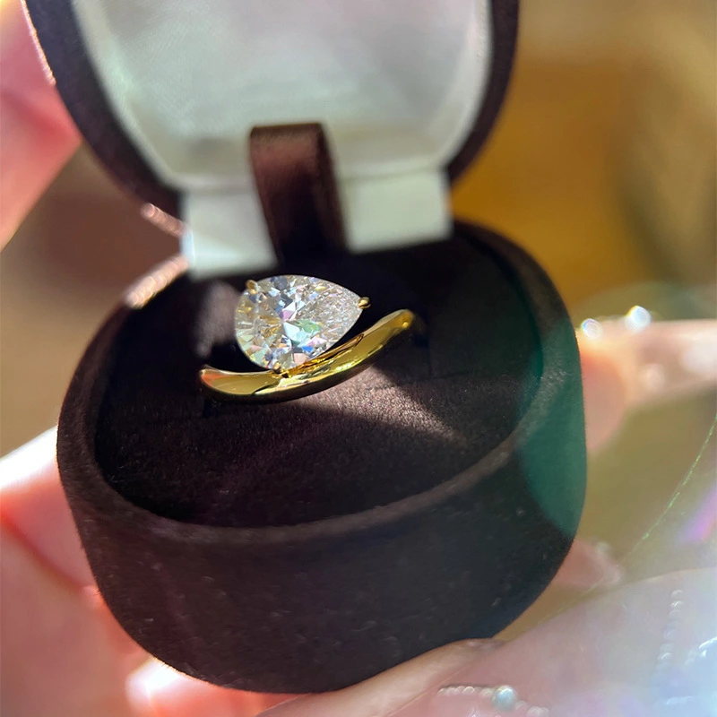 Jewelry 925 Silver Ins Water Drop Diamond Ring Fashion All-match
