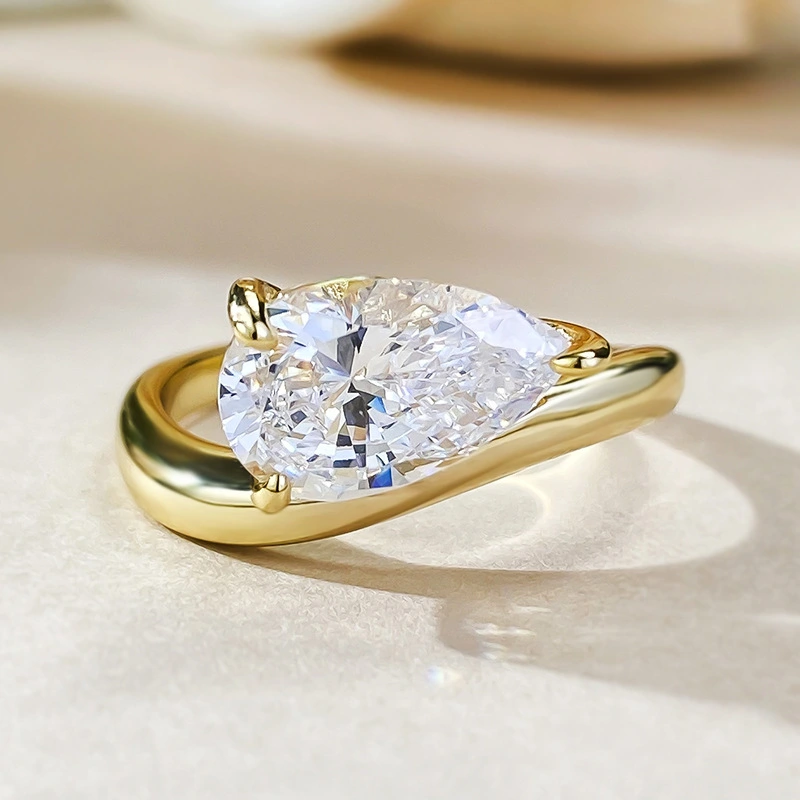 Jewelry 925 Silver Ins Water Drop Diamond Ring Fashion All-match