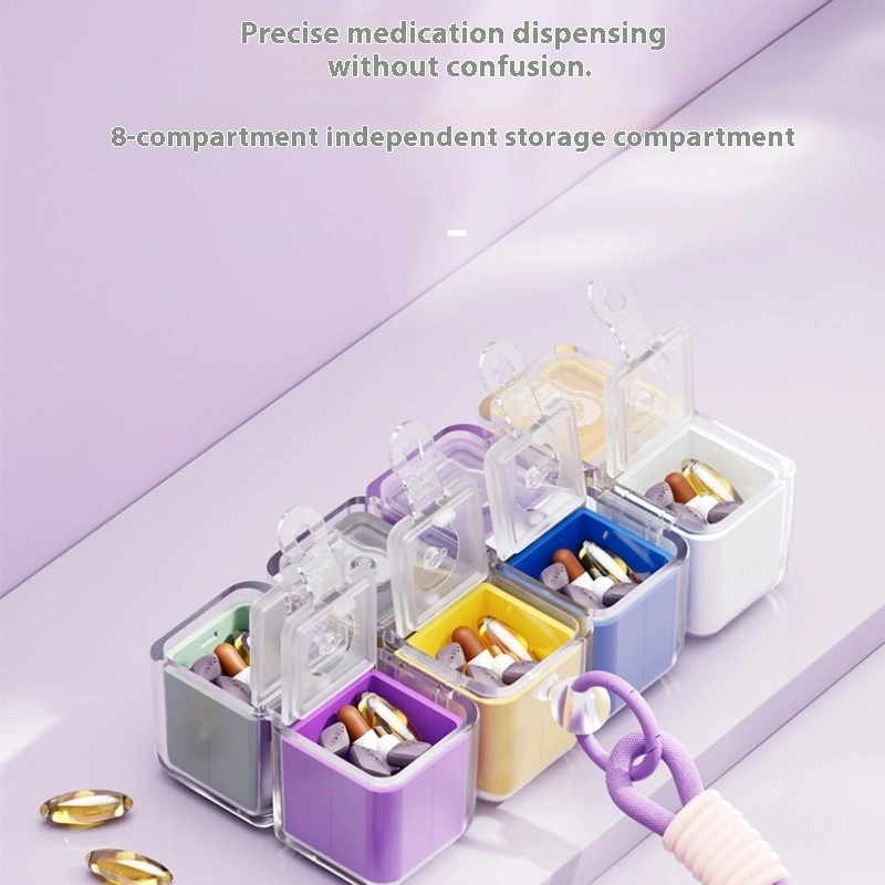 Magic Cube 8-Grid Medicine Storage Box Sealed Moistureproof Travel Essential With Hanging Rope Creative Storage Solution