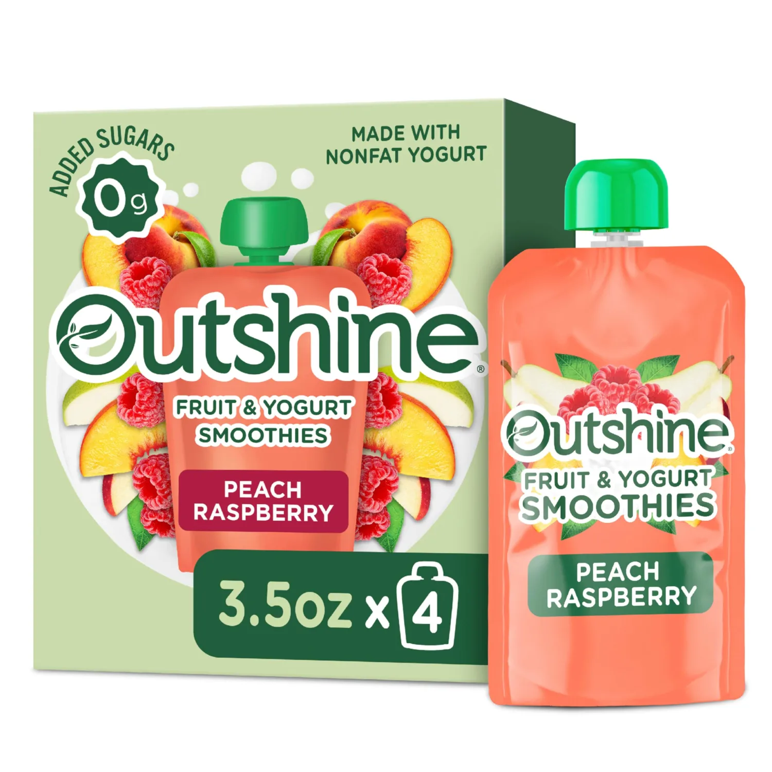 Outshine Fruit & Yogurt Smoothie Peach Raspberry, Smoothie Pouch, On The Go Snack, 4Pk 3.5 oz