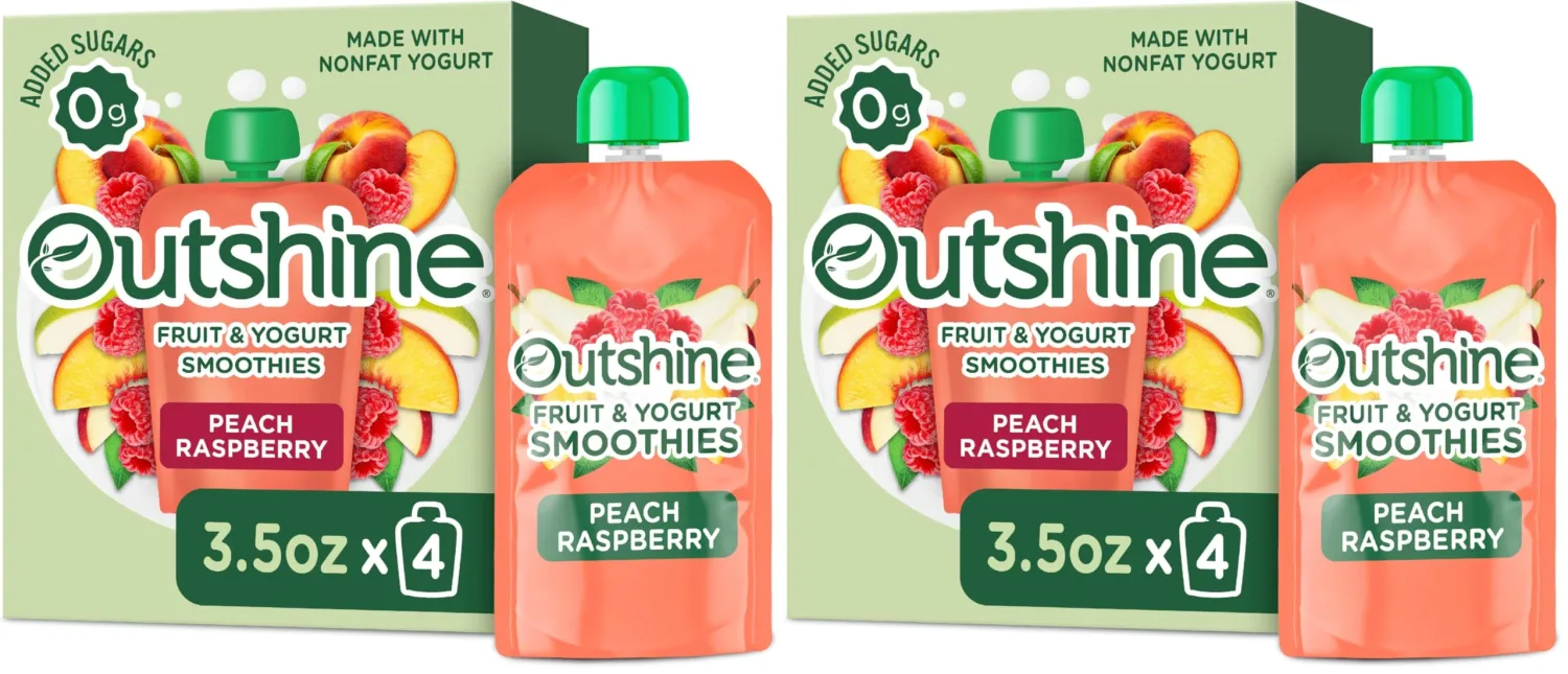 OUTSHINE SMOOTHIE Raspberry Peach 4X3.5oz Pouch (Pack of 2)