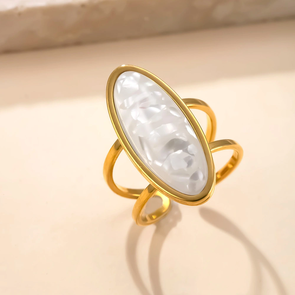 Hydraulic Oval Natural Stone Stainless Steel Ring Simple