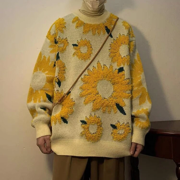 Japanese-style Retro High Street Lazy Sunflower Sweater