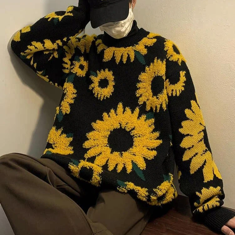 Japanese-style Retro High Street Lazy Sunflower Sweater