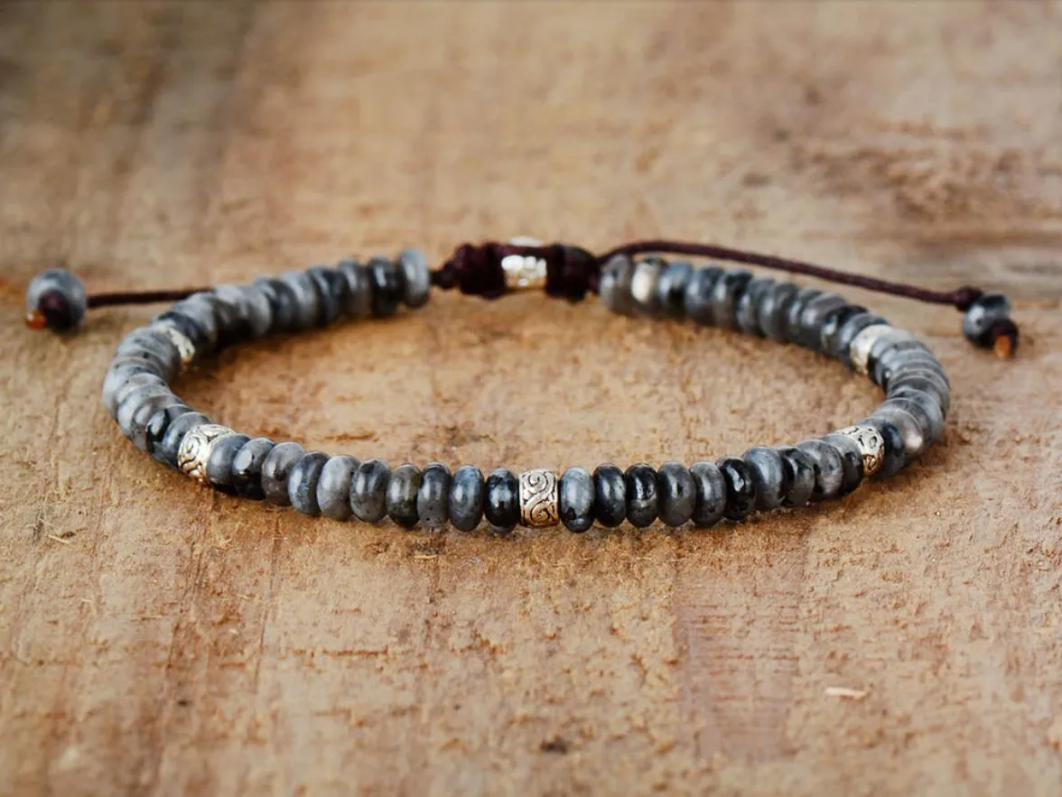 Men's Natural Gray Agate Drawing Stone Turquoise Punk Bracelet