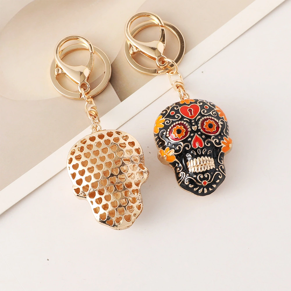 Mandala Skull Color Enamel Keychain Halloween Handbag Pendant Day Of The Dead Pendant