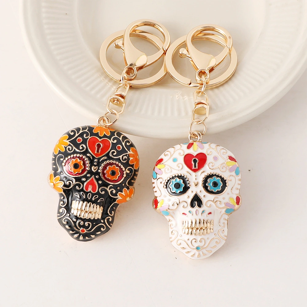 Mandala Skull Color Enamel Keychain Halloween Handbag Pendant Day Of The Dead Pendant