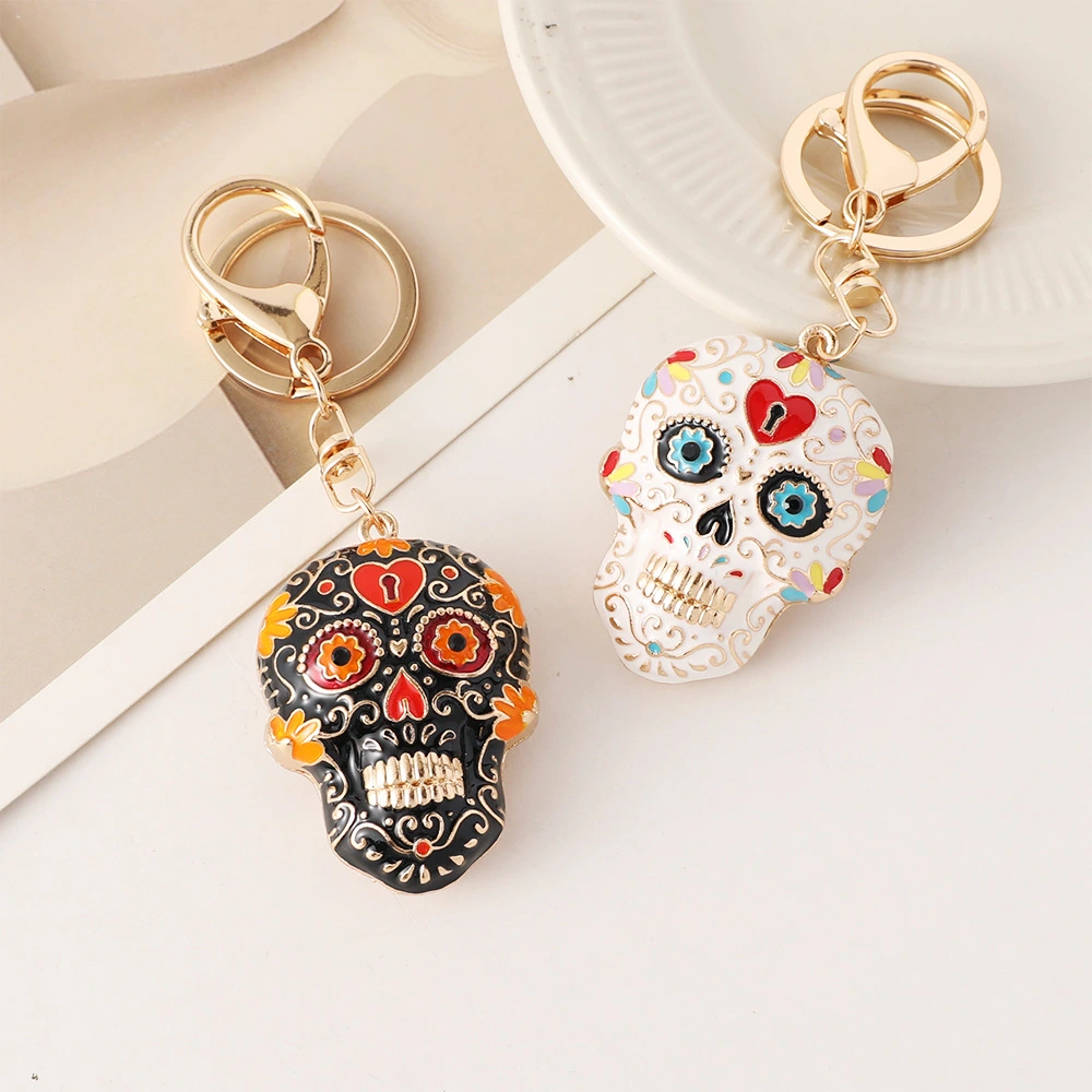 Mandala Skull Color Enamel Keychain Halloween Handbag Pendant Day Of The Dead Pendant