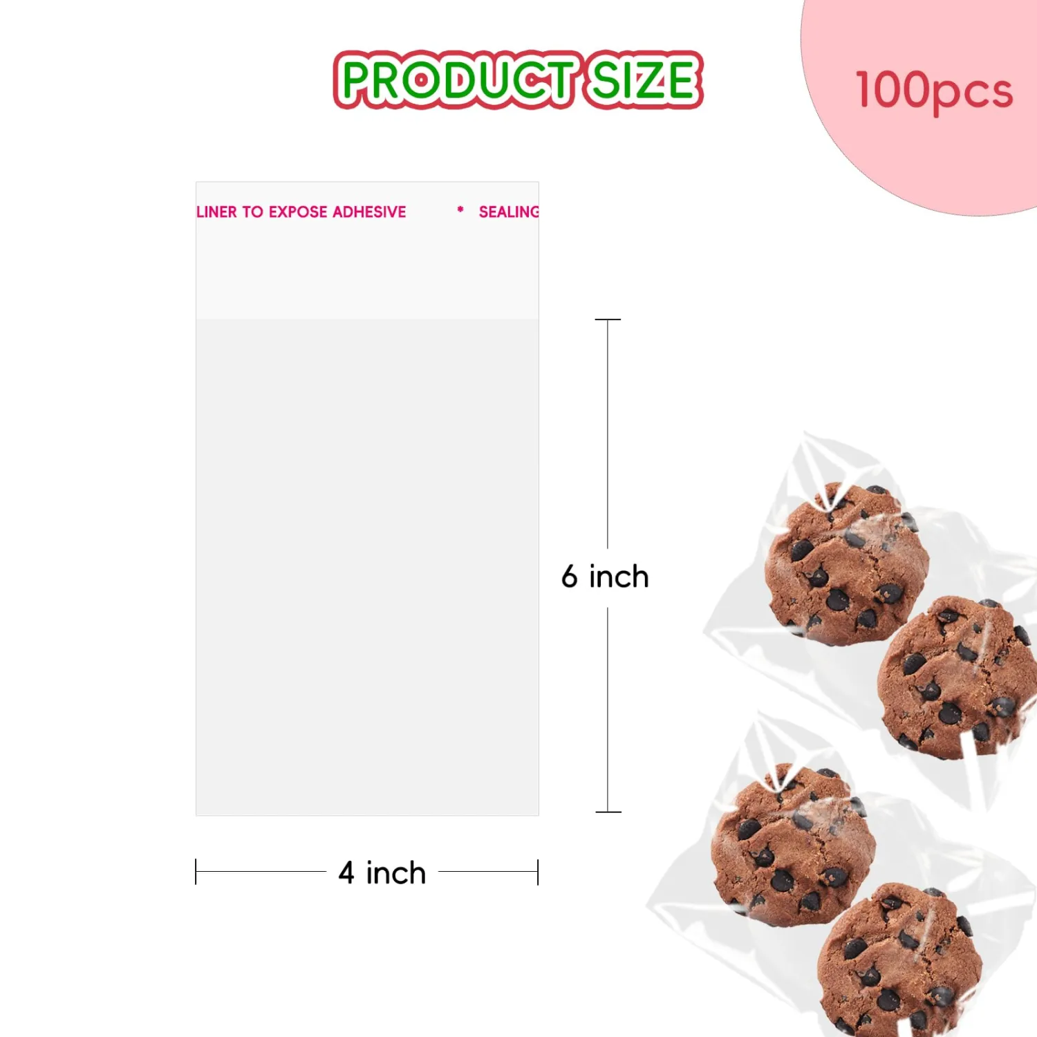 100Pcs Clear Self Sealing Cellophane Bags, 4x6 Inches Self-Adhesive Cookies Bag Plastic Candy Resealable Treat Bags for Bakery Cookies Gift Packing Party Favor