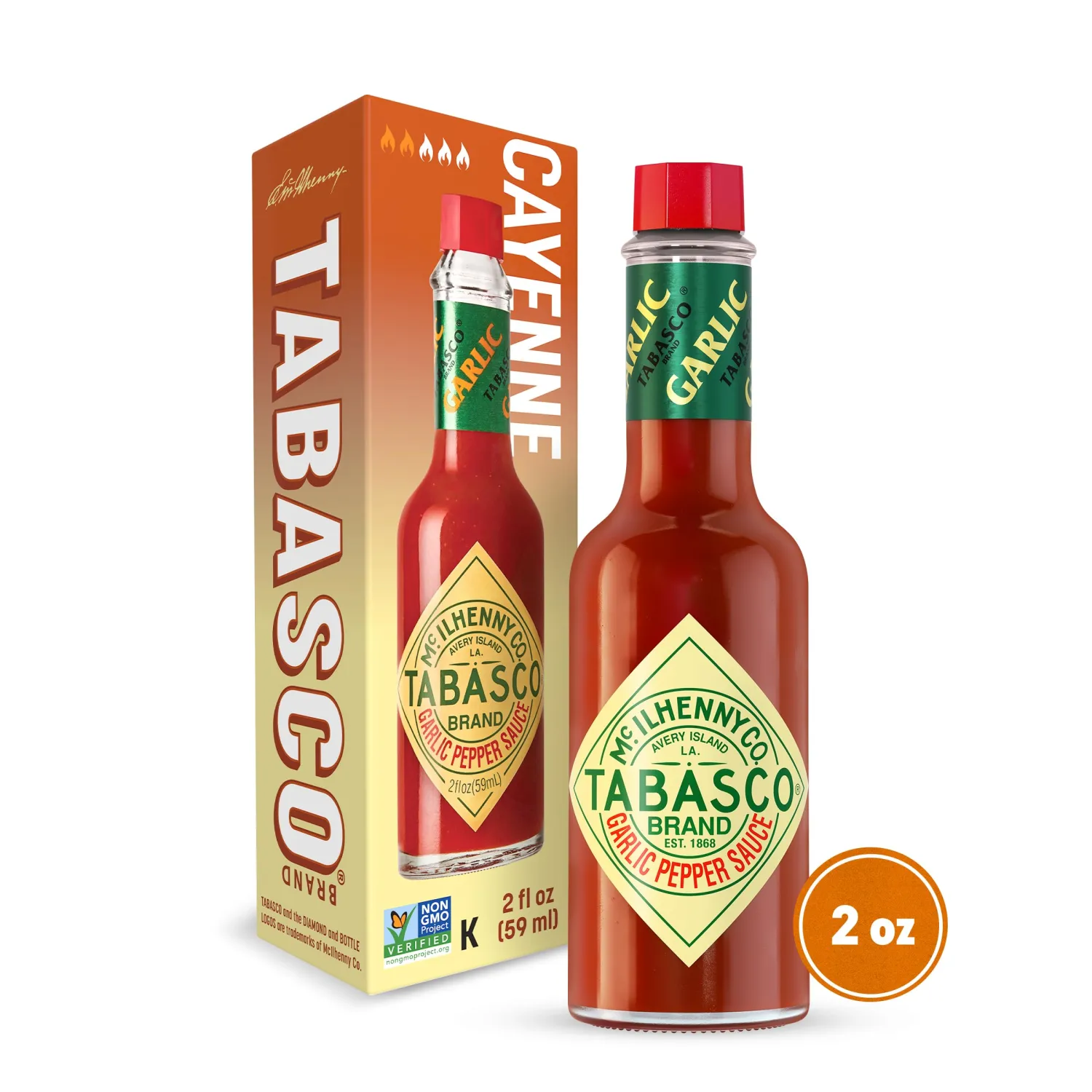 TABASCO Brand Cayenne Garlic Pepper Sauce, Mild Hot Sauce, Glass Bottle, Smoky & Zesty Blend with Savory Garlic, Bold Flavor, Great for Italian Dishes & More, 2 Fl Oz (Pack of 1)