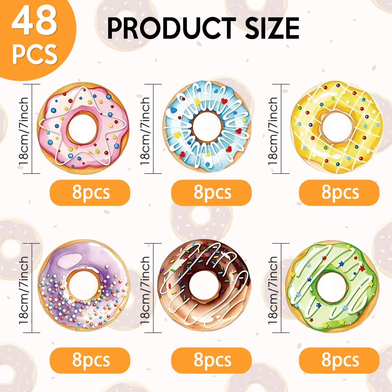 48 PCS Donut Birthday Party Decorations Donut Paper Plates 7 Inch Disposable Colorful Cute Party Plates in 6 Donut-Theme Designs for Baby Shower Girls Birthday,Dessert,Tea Party
