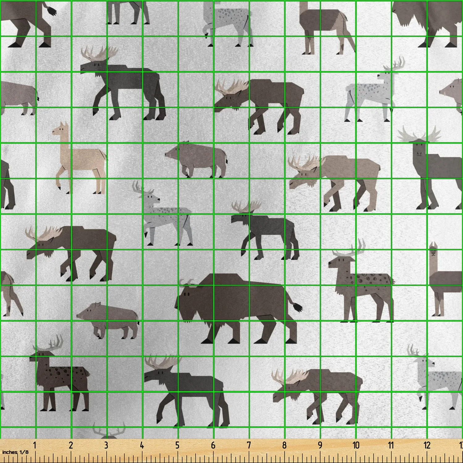 Lunarable Bison Fabric by The Yard, Forest Woodland Animals with Reindeer Mammal Wild Boar Cow Ochre Wilderness Print, Decorative Satin Fabric for Home Textiles and Crafts, 3 Yards, Dark Brown
