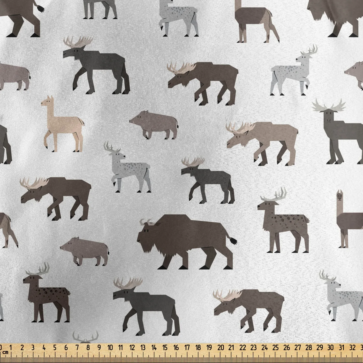Lunarable Bison Fabric by The Yard, Forest Woodland Animals with Reindeer Mammal Wild Boar Cow Ochre Wilderness Print, Decorative Satin Fabric for Home Textiles and Crafts, 3 Yards, Dark Brown