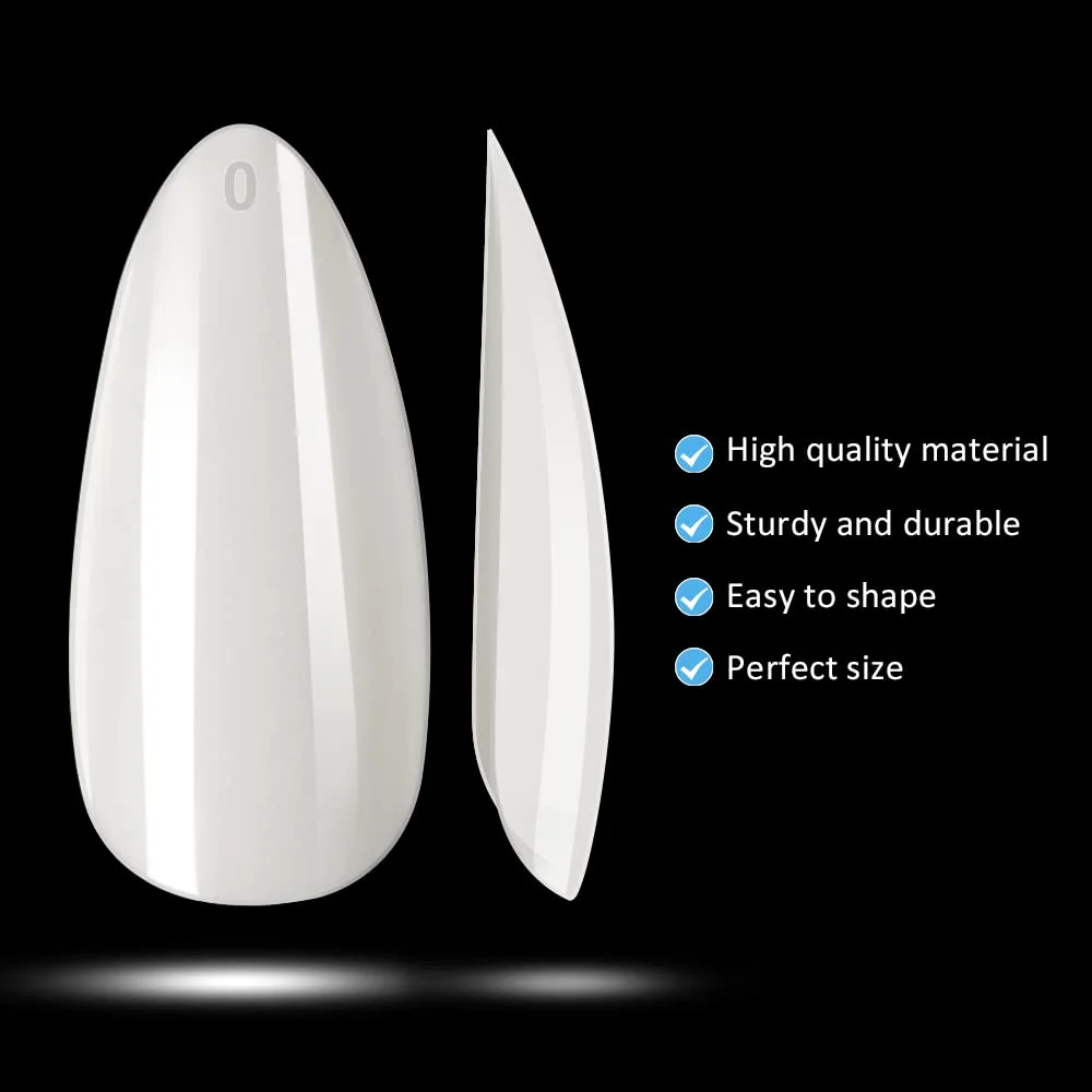 Almond Nail Tips Short - INFELING 500Pcs Full Cover Nail Tips, Acrylic False Fake Nails with Box for Nail Salons and DIY Nail Art, 10 Size, Natural