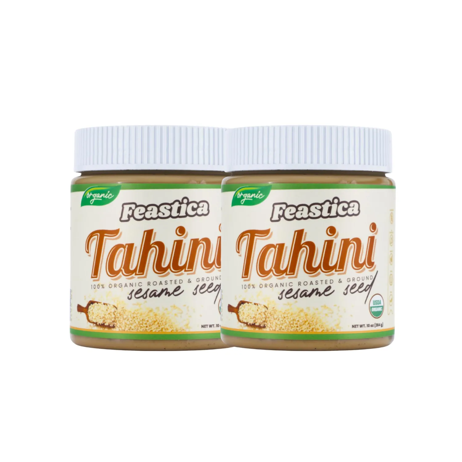 FEASTICA Organic Tahini, 10 oz, 100% Natural Sesame Paste, Gluten-Free, Non-GMO, Vegan, and Keto-Friendly