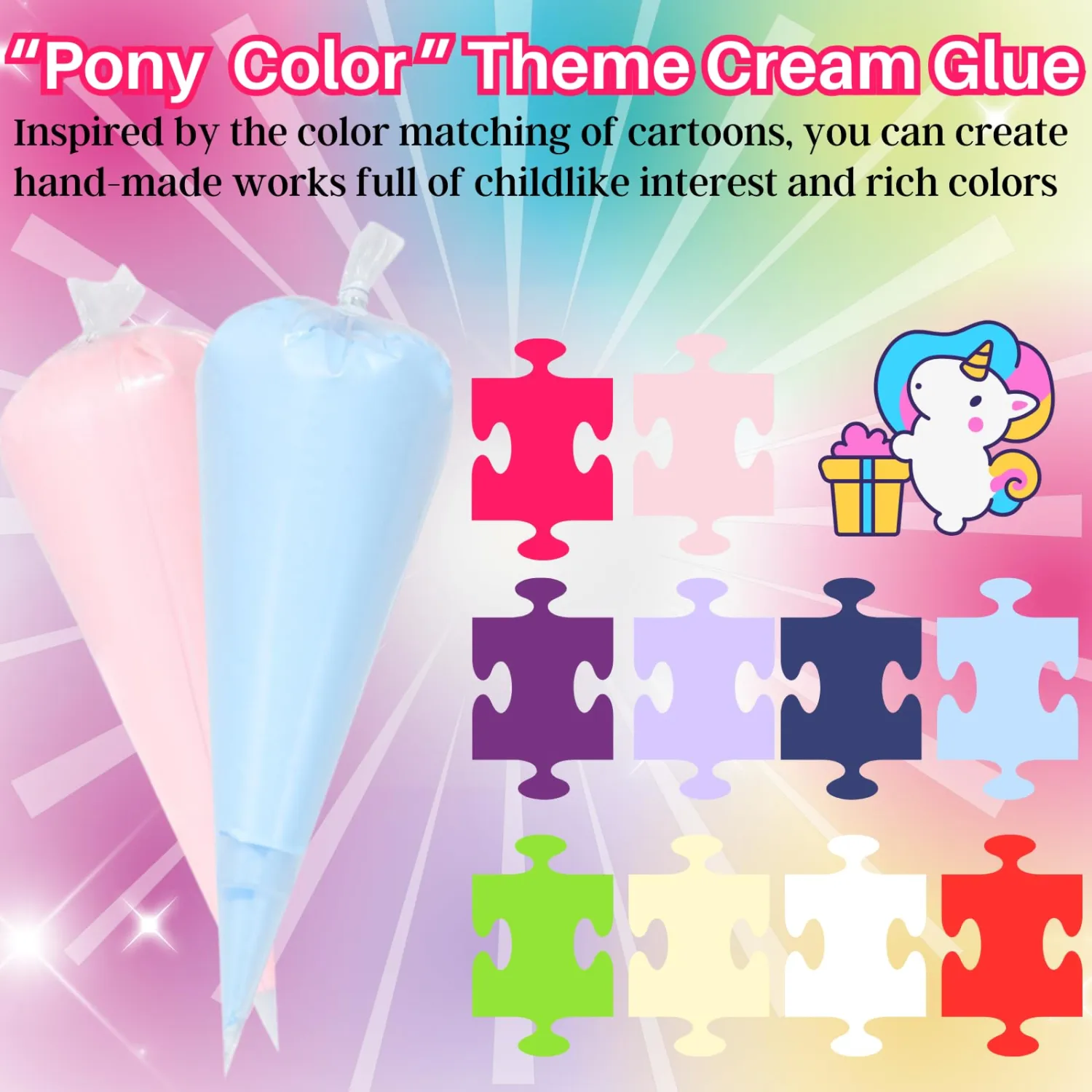 ASTRYAS Cream Glue,10Pcs 100g Decoden Fake Whipped Cream Glue DIY Phone Case Kit with Plastic Piping Tip for DIY Handmade Craft Decoration - Pony Color