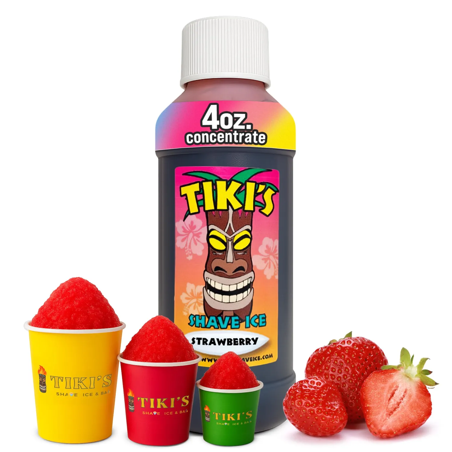 Tiki's Shave Ice Syrup Concentrate for Snow Cones & Shaved Ice - Natural Syrup for Beverages & Desserts - Ideal for Snow Cone, Slushie Machines - STRAWBERRY 4 Fl Oz (Pack of 1)