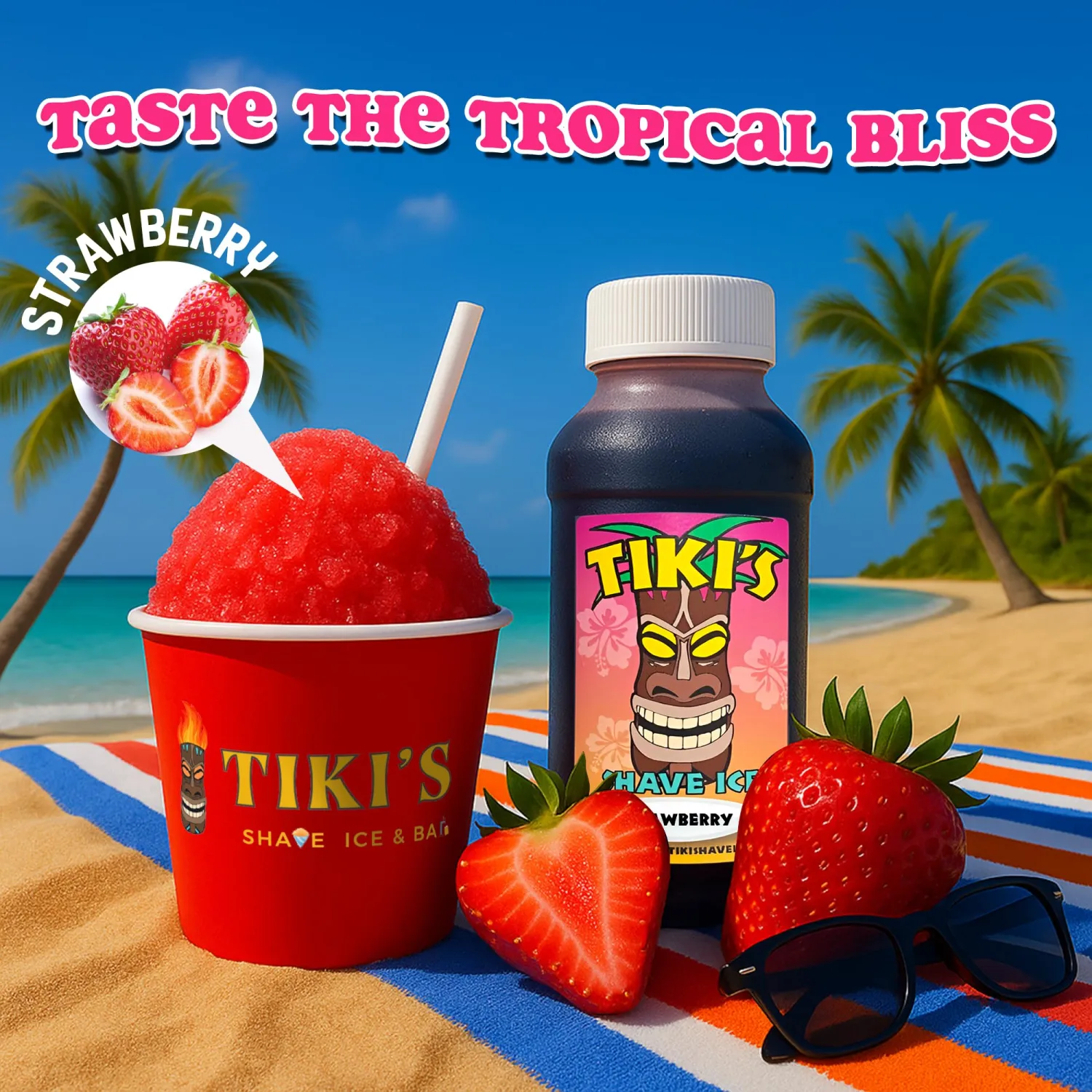 Tiki's Shave Ice Syrup Concentrate for Snow Cones & Shaved Ice - Natural Syrup for Beverages & Desserts - Ideal for Snow Cone, Slushie Machines - STRAWBERRY 4 Fl Oz (Pack of 1)