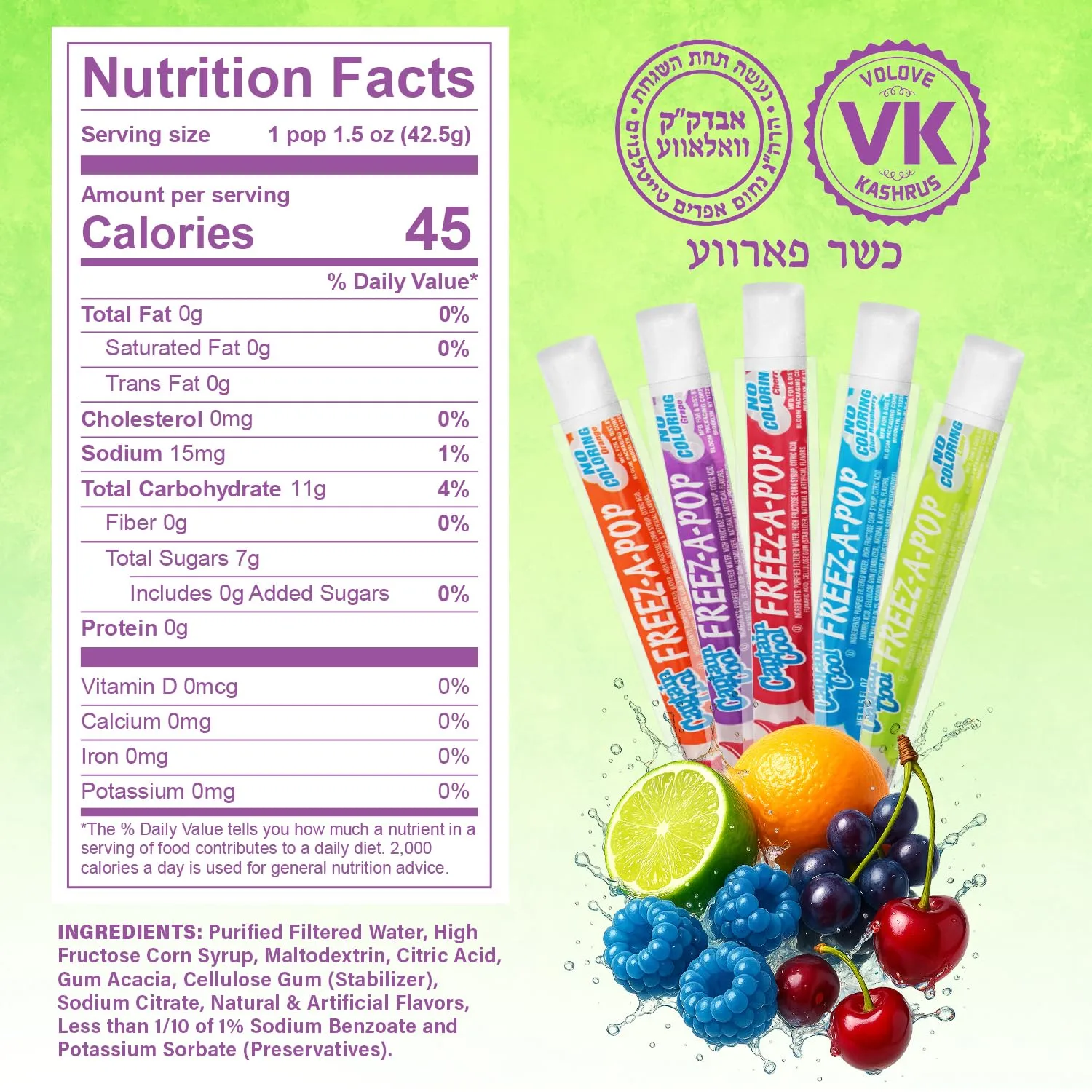 Freeze Pops, 24 Count Ice Pops Bulk Pack of Refreshing Assorted Flavors, Enjoy Dye Free Popsicles Frozen and Ready Anytime, Bright, Fruity and Fun Flavor Ice Freeze Pop Treats for All Ages