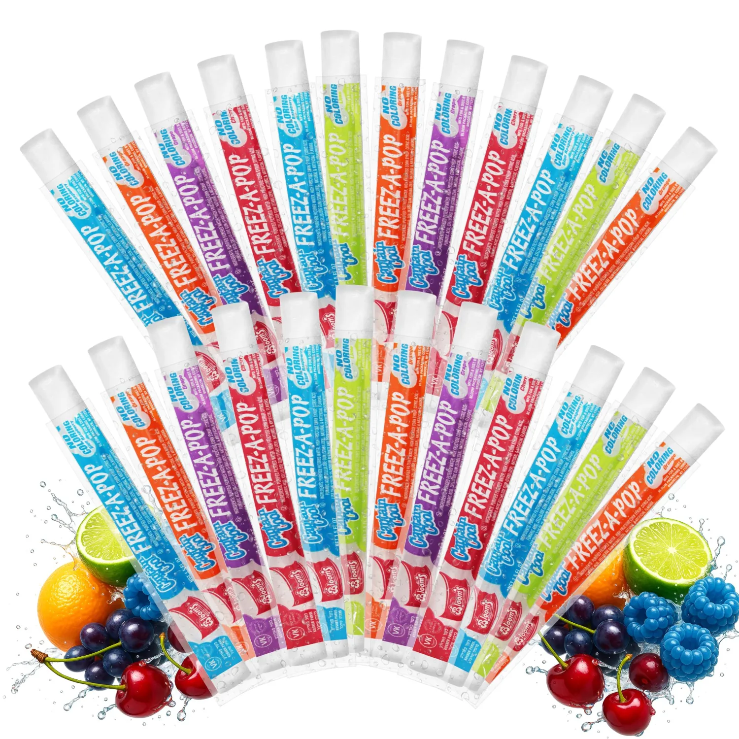 Freeze Pops, 24 Count Ice Pops Bulk Pack of Refreshing Assorted Flavors, Enjoy Dye Free Popsicles Frozen and Ready Anytime, Bright, Fruity and Fun Flavor Ice Freeze Pop Treats for All Ages