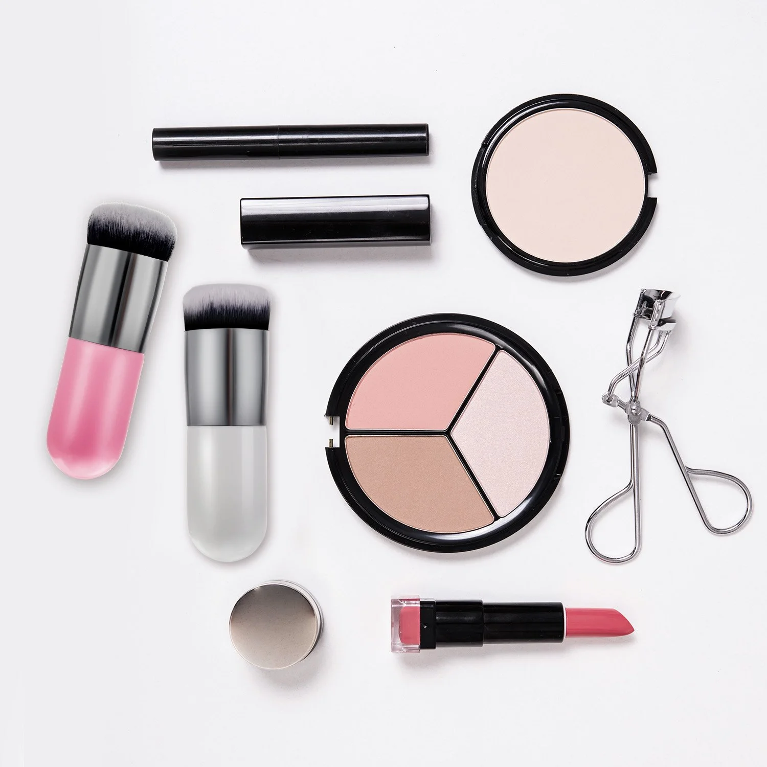 2 Pieces Foundation Brush Chubby Makeup Brush Kabuki Makeup Brush Travel Powder Brush for Blending Liquid, Cream or Powder Cosmetics (white and rose gold, pink and silver)