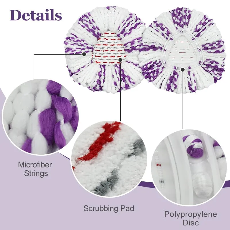 4-Pack Mop Replacement Heads Compatible with Ocedar EasyWring 1-Tank Spin System, UP 40% More Cleaning Power Mop Replace Head, Microfiber and Machine Washable Deep Cleaning Mop Refills (Purple)